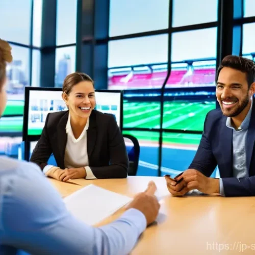 스포츠경영관리사와 연봉 데이터 통계 - **Prompt 1: Modern Sports Management Team Collaboration**
    An energetic and diverse group of five...