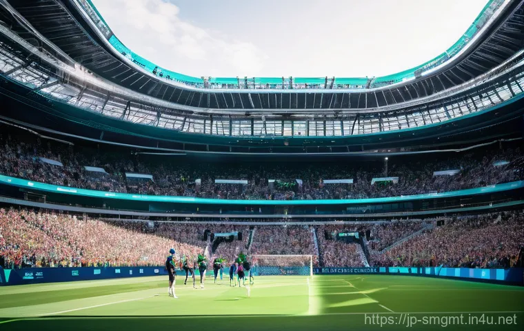 스포츠경영관리사와 코칭 기법의 중요성 - **Prompt:** A dynamic, futuristic sports stadium interior during an intense, high-stakes game. The a...